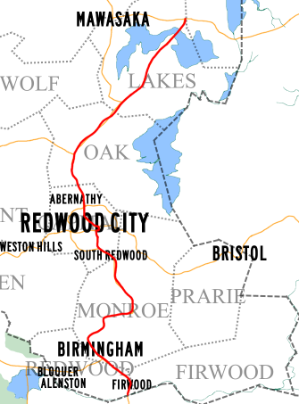 Map of the Redwood Expressway